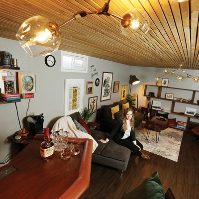 At home, designer Katie Getman's preferred location is in the basement