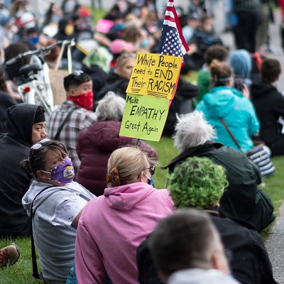 Demonstrators gathered in Riverfront Park.