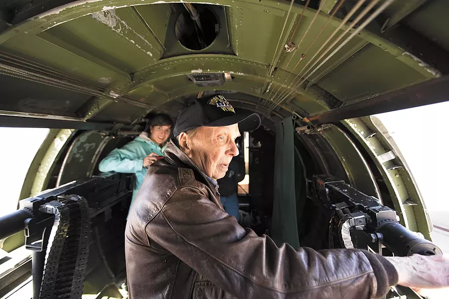 Veteran Mike Kindya, 90, inside the Memphis Belle of Hollywood fame. - YOUNG KWAK