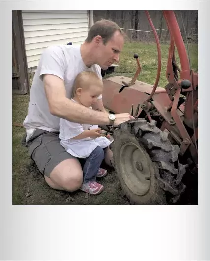 Eloise Luce “helping” dad, Craig Luce, with the tillerlast month. Submitted by Morgan Luce, Underhill.