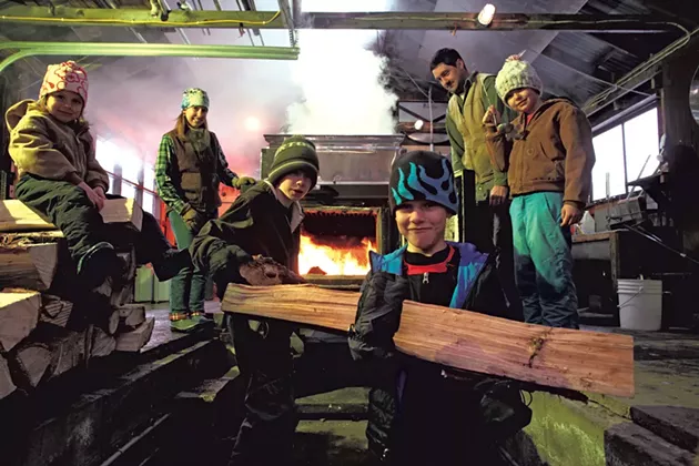 Parents: Marsha LaPorte, 38, and Bill LaPorte, 39, owners of Artisan Printing of Vermont and Burgess Sugarhouse - Son: Charlie, 6 - Daughter: Ada, 4 - Also pictured: Cousins Sam, 12 (second from left) and Amelia, 9 (far right) - MATTHEW THORSEN