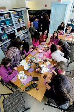 Creating Valentine's Day crafts at the Greensboro Free Library's maker space - JEB WALLACE-BRODEUR