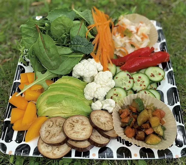 Plate filled with veggies - TRISH VAN VLIET