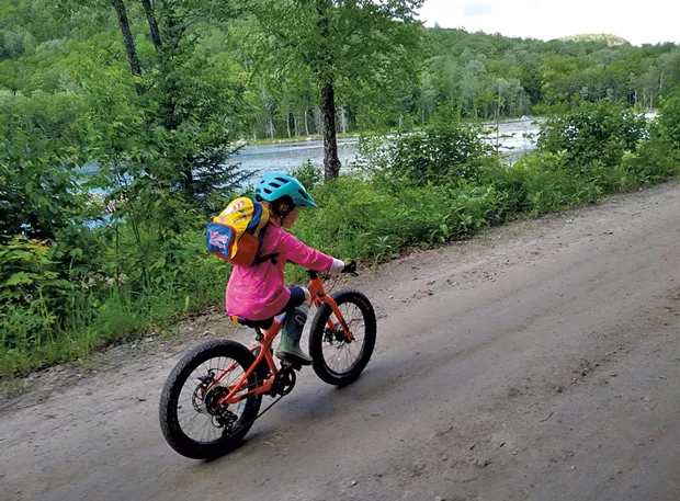 Sarah's daughter Elise on the Cross Vermont Trail - TRISTAN VON DUNTZ