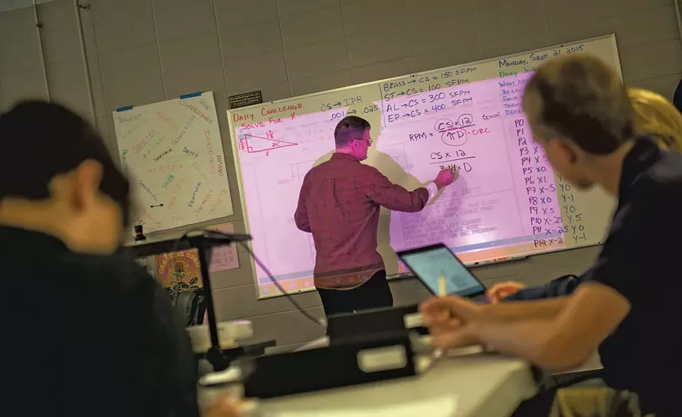 STEM Academy teacher Chris Gray in Stafford's STEM lab - CALEB KENNA