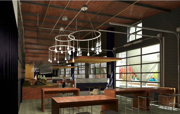 A rendering of the inside of Grind City Brewing's taproom. - CENTER CITY DEVELOPMENT CORP.