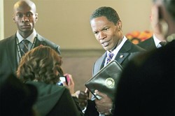 Judging by Jamie Foxx’s facial expression, the actor is as dubious about his role’s casting as is our reviewer.