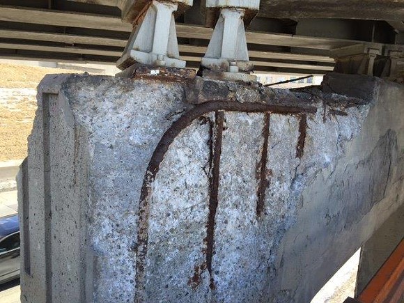 MDOT recently discovered a deteriorating support column at the I-94/I-75 interchange in Detroit. - MDOT