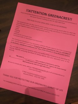 A leaflet distributed throughout Greenacres ahead of the Oct. 9 zoning hearing.