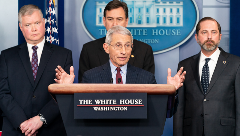Dr. Anthony Fauci, center, is the Trump whisperer. - OFFICIAL WHITE HOUSE PHOTO BY ANDREA HANKS