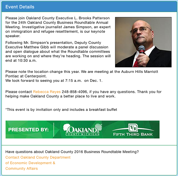 Extremist Ophobe Blogger Keynote Speaker At Oakland County Image Screen Capture From Oakland County 2018 Business Roundtable Meeting S Eventbrite Page