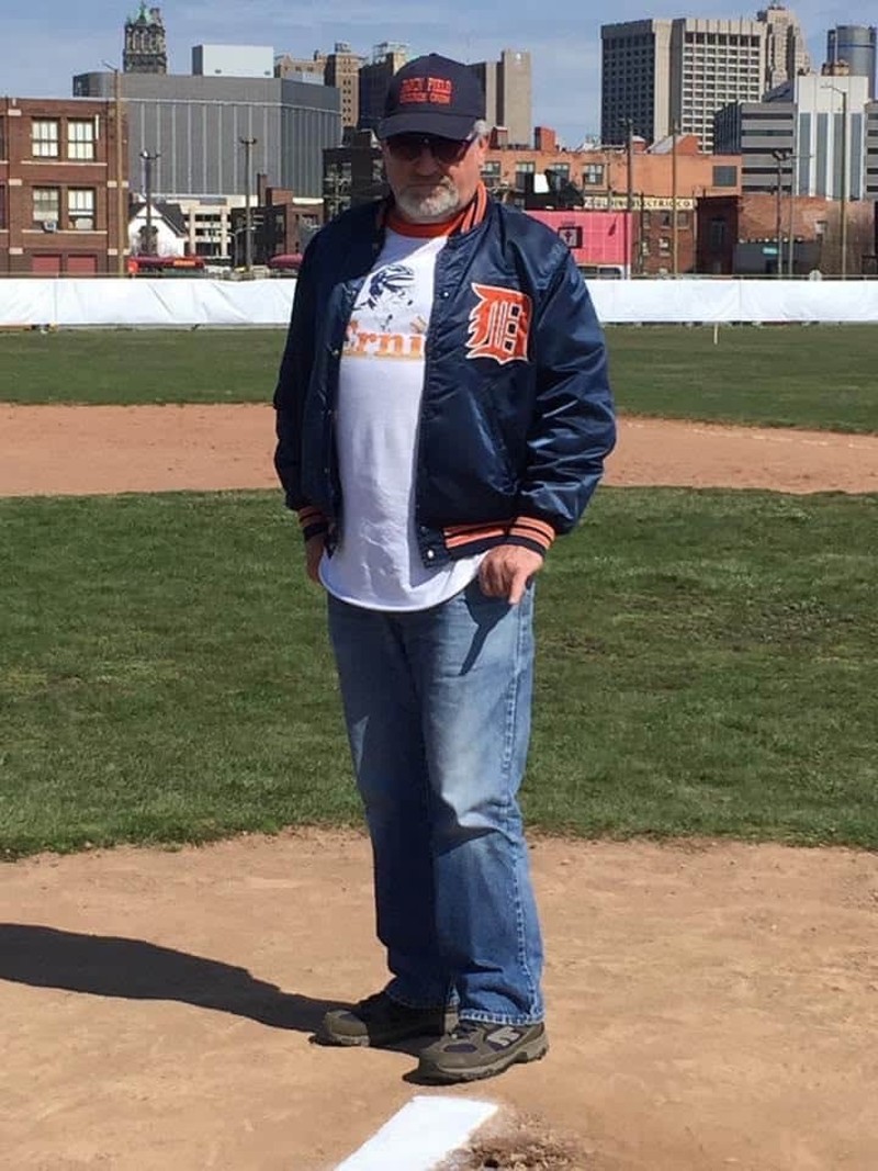 Michnuk on the pitcher’s mound at the Tiger Stadium site in 2016. - ROBERT HOWE