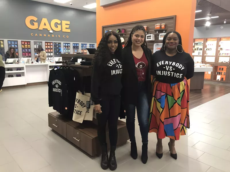 Sydney Bowden of Gage Cannabis Co., Erin Keith of the Detroit Justice Center, and Ashley Michele of Detroit Vs Everybody. - LEE DEVITO