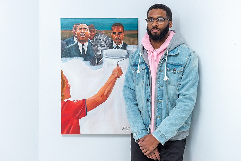 Detroit artist Jonathan Harris has gone viral with his "Critical Race Theory" painting. - TAFARI STEVENSON-HOWARD
