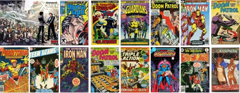 Various comic book covers from Corey Gross’ personal collection, on view at U-M Dearborn’s Alfred Berkowitz Gallery. - COURTESY PHOTOS