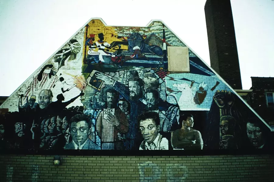 Wall of Pride, Grace Episcopal Church, 12th Street (Rosa Parks Bloulevard) and Virginia Park Street, Bill Walker, Eugene Eda, eight Detroit artists. - THE TIMOTHY DRESCHER COMMUNITY MURALS COLLECTION (MARK ROGOVIN)