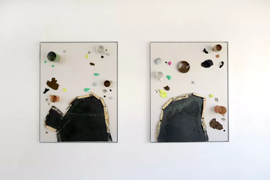 Ivin Ballen's "Discussion with a Mitten" (at left) and "Discussion with a Paw," 2016. - COURTESY SUSANNE HILBERRY GALLERY