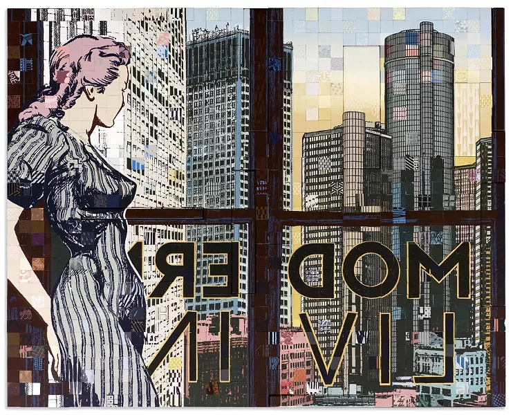 ”Modern Living,” a work by Faile, incorporates acrylic and silkscreen ink on blocks. - COURTESY PHOTO