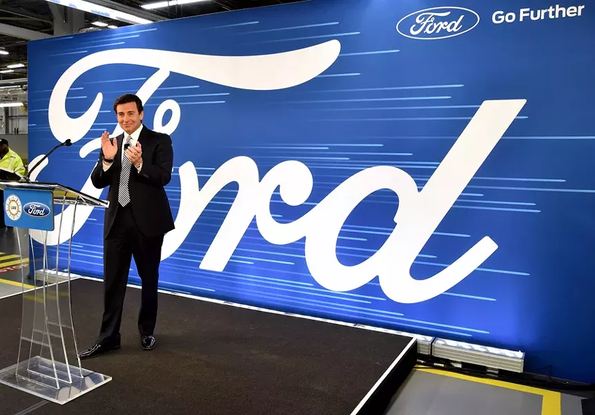After getting blasted by Trump for moving production to Mexico, former Ford President and CEO Mark Fields announces a $700 million plan to expand its Flat Rock facilities in January 2017. Fields would be ousted in May, with some citing his awkward PR with the president as a factor. - COURTESY PHOTO
