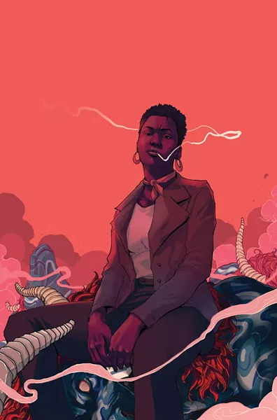 Detective Elena Abbott, the star of a new set-in-Detroit comic series. - ILLUSTRATION BY TAJ TENFOLD