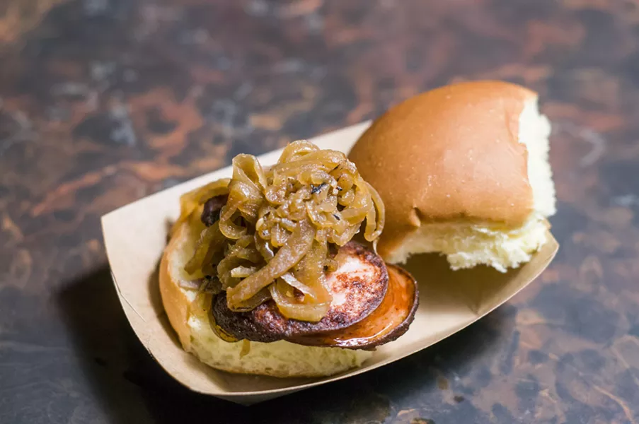 Green Dot's fried bologna slider. - TOM PERKINS