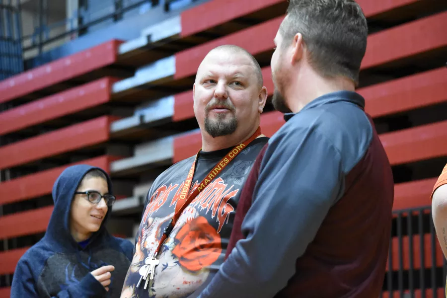 Brent Harvey (left) is one of the main promoters of female wrestling in Michigan. - RACHEL TIMLIN