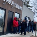 People lined up to buy recreational cannabis at Ann Arbor Healing, one of the first stores to be granted a license to sell.