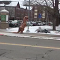 This video of a T-rex wiggling around Wayne State is pretty much the best thing ever