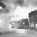 Fire from burning buildings light up the night sky on Detroit's west side. Fire from burning buildings light up the night sky on Detroit's west side.