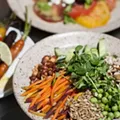 Crunch Crunch salad and charred carrots. Crunch Crunch salad and charred carrots.
