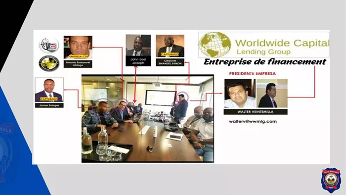 A photograph released by the Haitian National Police reveals Veintemilla was present with Sanon at the May 12 meeting in Fort Lauderdale to plan the new future of Haiti. - SCREENSHOT VIA HAITIAN NATIONAL POLICE