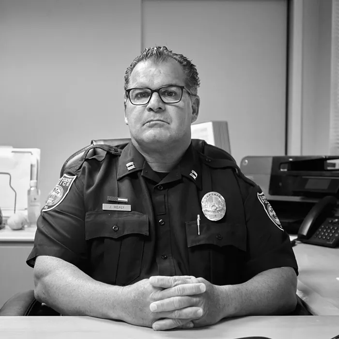 Capt. John Healy was the first of the Surfside Police Department’s command staff to arrive on the scene. - PHOTO BY JUAN-SEBASTIAN MARTINEZ
