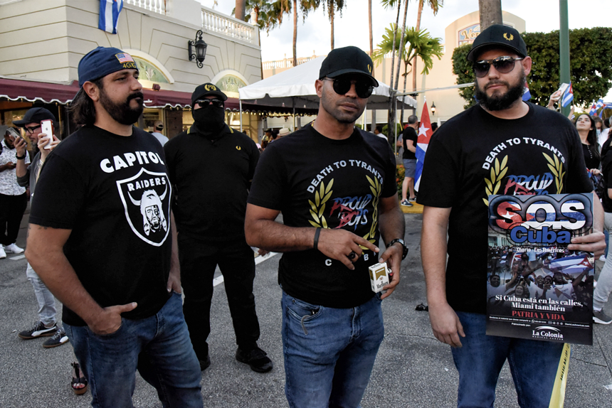 The Proud Boys have begun increasing their political presence in Miami, showing up to Cuban solidarity demonstrations and school board protests. - PHOTO BY MICHELE EVE SANDBERG