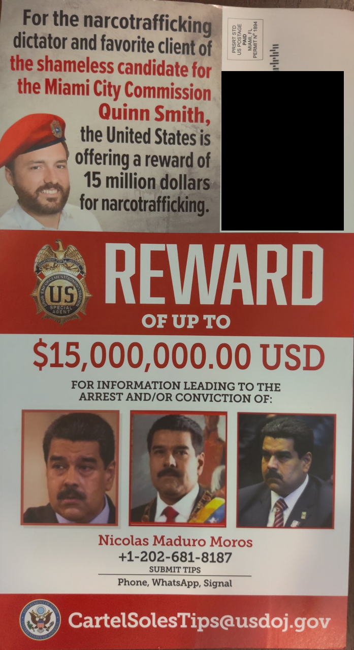 The Carollo campaign's Photoshop expert appears to enjoy putting a Chavista beret on international law attorney Quinn Smith. - PHOTO COURTESY OF A LITTLE HAVANA RESIDENT