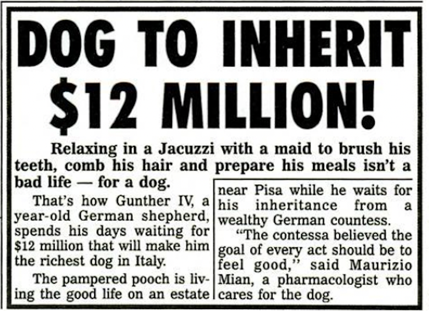 An April 1994 edition of the tabloid Weekly World News includes an article about Gunther IV. - SCREENSHOT VIA WEEKLY WORLD NEWS