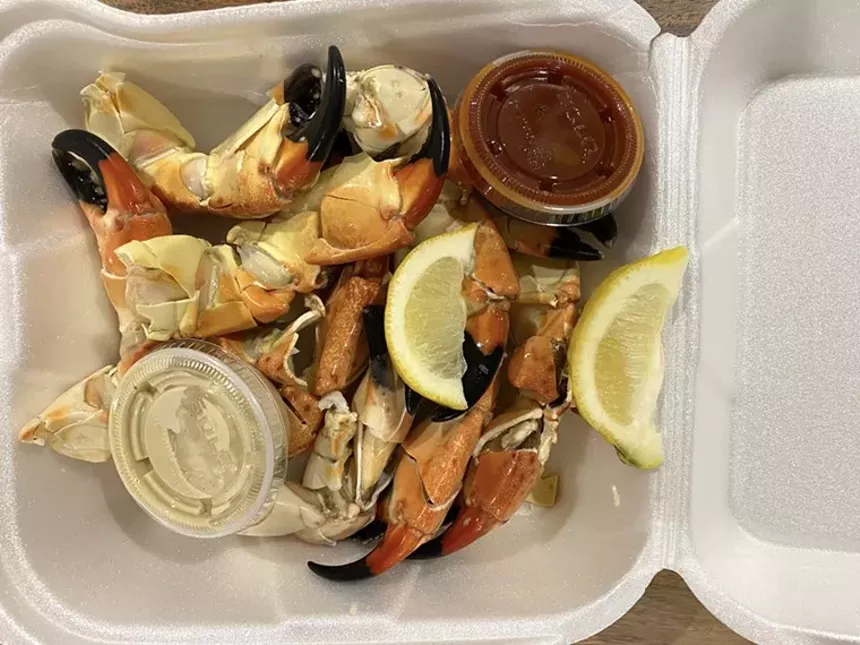 You won't find stone crabs on the menu at Captain Jim's, but you will find them in the case. - PHOTO BY JEN KARETNICK