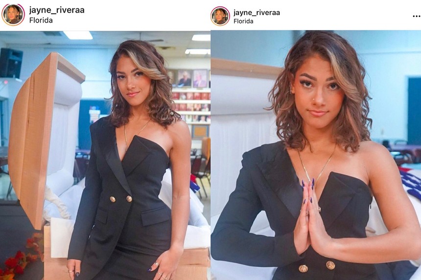 Miami influencer Jayne Rivera posted photos in front of her father's open casket. The internet did not approve. - SCREENSHOTS VIA INSTAGRAM