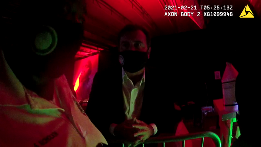 Body-cam footage shows Miami City Commissioner Alex Diaz de la Portilla at an unlicensed nightclub in February 2021. - SCREENSHOT FROM MIAMI POLICE DEPARTMENT BODY-CAM FOOTAGE