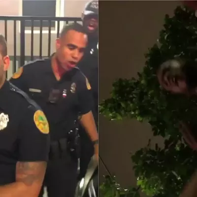 Emanuel David Williams (right) says he was arrested and punched in the head for recording a Miami Police officer.