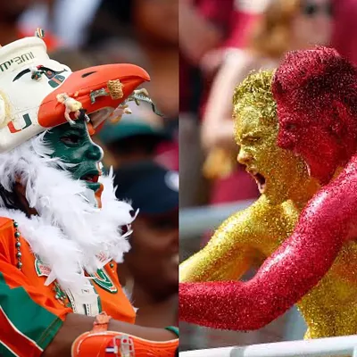 Hurricanes and Seminoles fans at the UM-FSU game in Tallahassee on October 7, 2017.