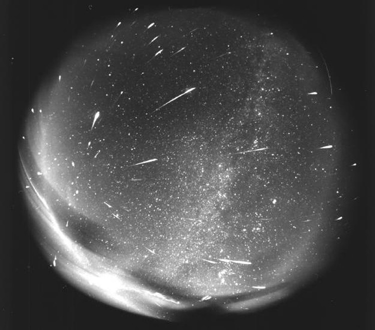 156 bolides were detected on a single (pointed) photographic plate of the all sky fish-eye photographic camera during the Leonid meteor shower in 1998 at Modra observatory. The exposure time was 4 hours. - BY JURAJ TÓTH VIA WIKIMEDIA COMMONS.