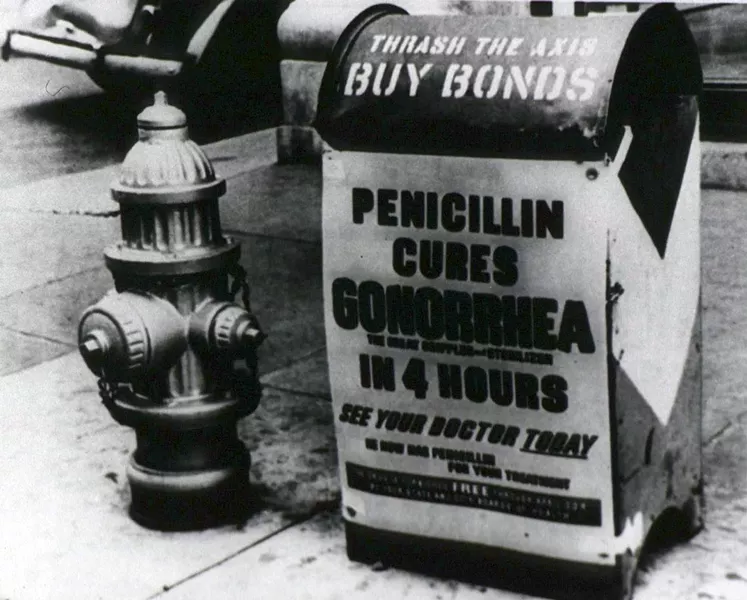 1945 poster, “Penicillin cures gonorrhea in 4 hours.” Following a shaky start, production of the “wonder drug” penicillin had taken off by the end of World War II. - NATIONAL INSTITUTES OF HEALTH