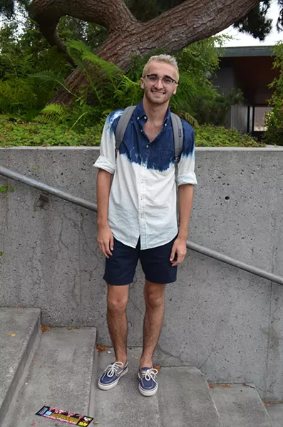 A.J., a junior math education student from Roseville is not afraid of a little bleach — he dip-bleached this shirt himself. - PHOTO BY SHARON RUCHTE