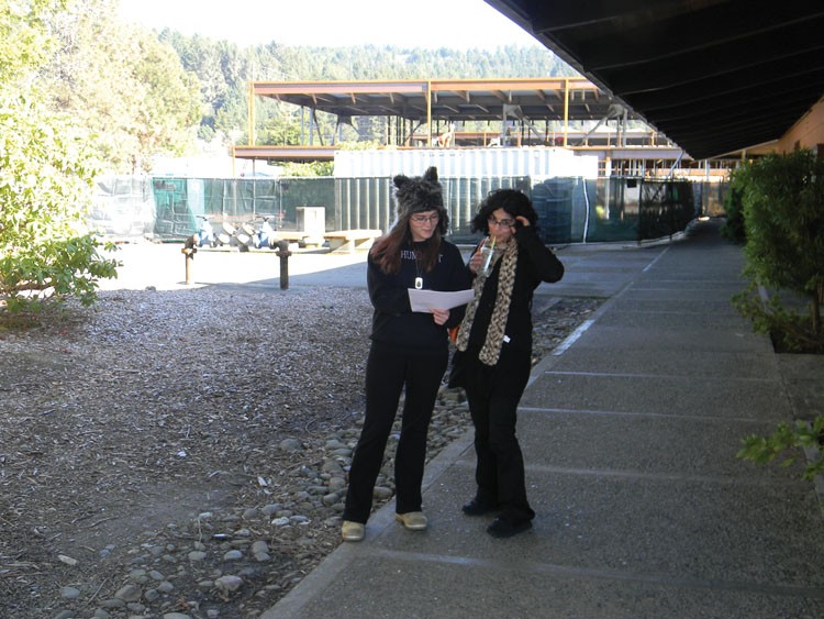 Amy Ward, left, a 17-year-old senior at Fortuna's East High, tours the College of the Redwoods campus with a friend. Ward hopes to attend CR in the fall. - PHOTO BY RYAN BURNS