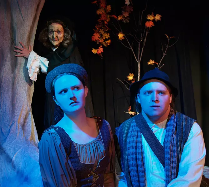 Andrea Zvaleko as The Witch, Megan Johnson as The Baker’s Wife, Evan Needham as The Baker in NCRT's Into the Woods - COURTESY OF NCRT