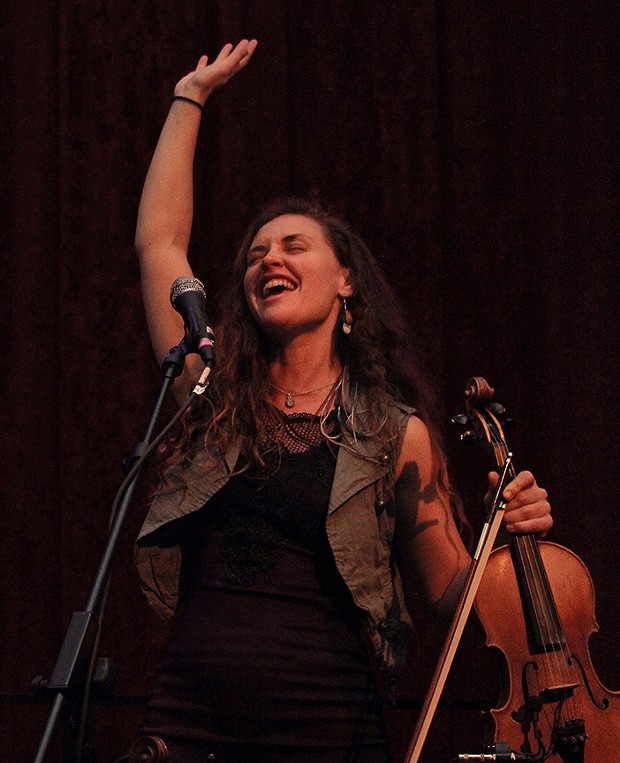 Bridget Law plays fiddle for Elephant Revival, an experimental/folk/Americana band from Nederland, COLO., on March 6 at The Arcata Theatre Lounge. - PHOTO BY BOB DORAN