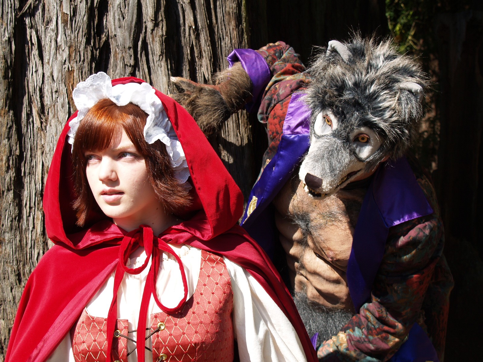 Katy Curtis as Little Red Riding Hood, Luke Sikora as The Wolf in the NCRT production of Sondheim's Into the Woods - COURTESY OF NCRT