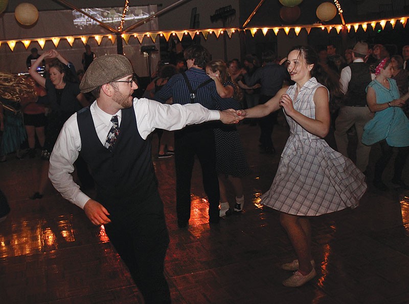 Phillip Nicklas & Alana McConnell swinging the Lindy Hop at Dance of the Century&nbsp;on April 25, with hip hop by Humboldt Rockers and music from all eras spun by Pressure Anya in the HSU's Lumberjack Arena. - PHOTO BY BOB DORAN