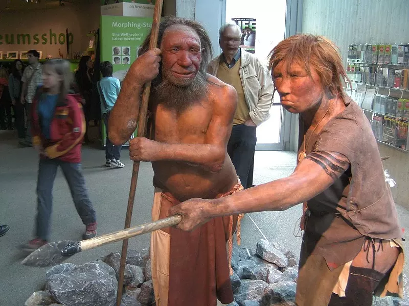 Reconstruction of Neanderthal man and woman in the Neandertal-Museum, Düsseldorf, Germany. One trillion seconds have passed since the last of their kind died out. - UNIESERT, WIKIPEDIA COMMONS