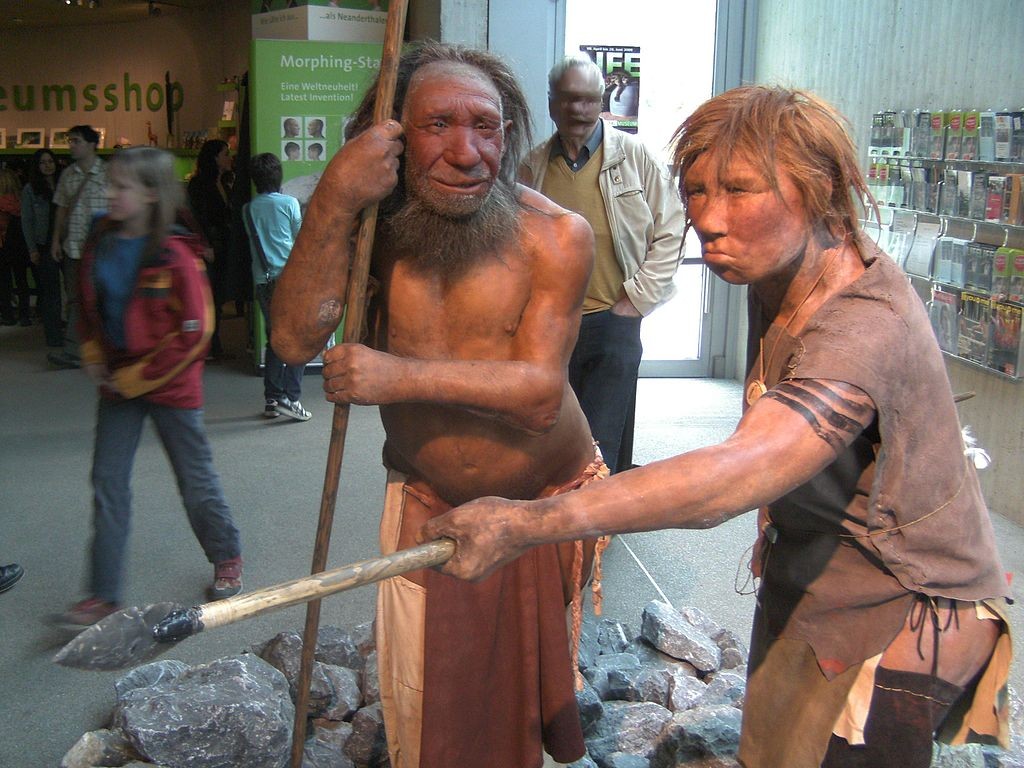 Reconstruction of Neanderthal man and woman in the Neandertal-Museum, Düsseldorf, Germany. One trillion seconds have passed since the last of their kind died out. - UNIESERT, WIKIPEDIA COMMONS
